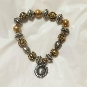 Gold and Silver Beaded Sun Charm Bracelet
